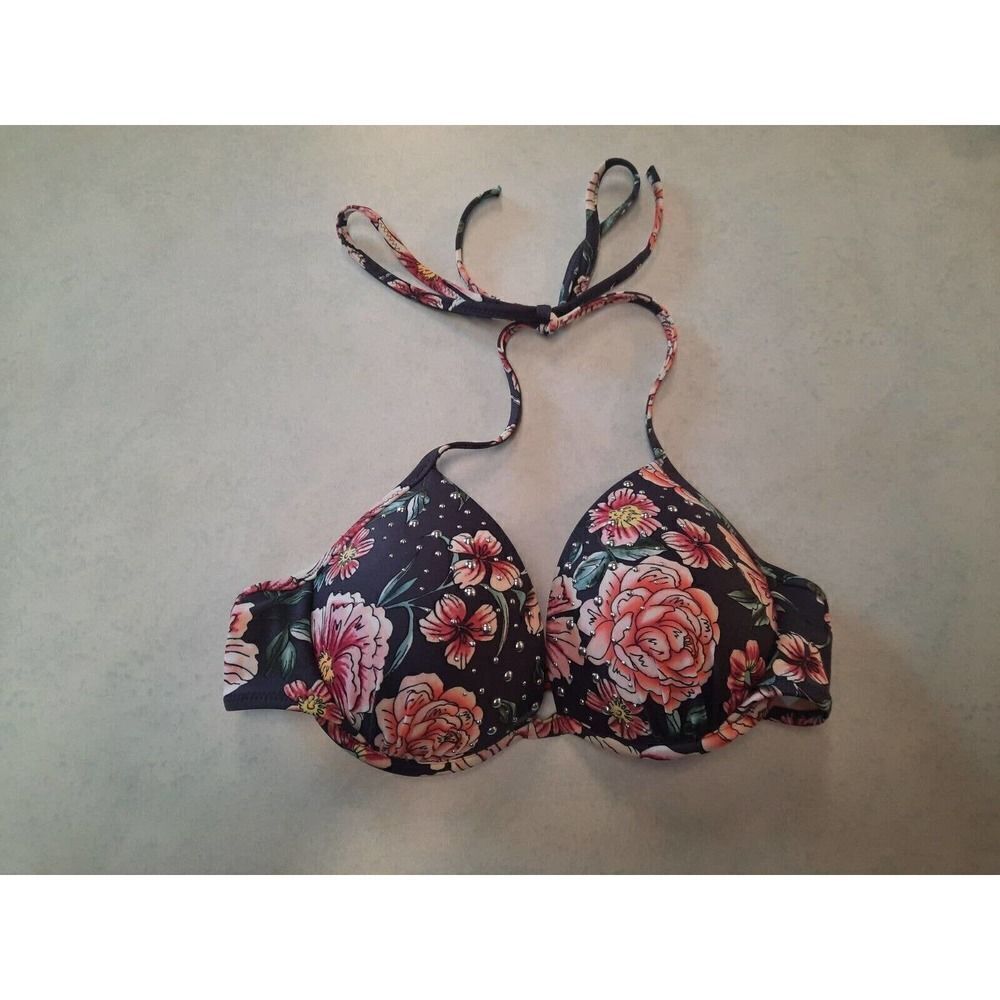 Shade & Shore Light Lift Ample Purple Floral Studded Underwire Bikini Top 32B